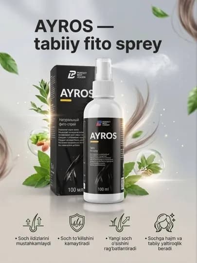 AYROS — мощный фитоспрей, стимулирующий рост новых волос и останавливающий выпадение — VEROLA-SPREY