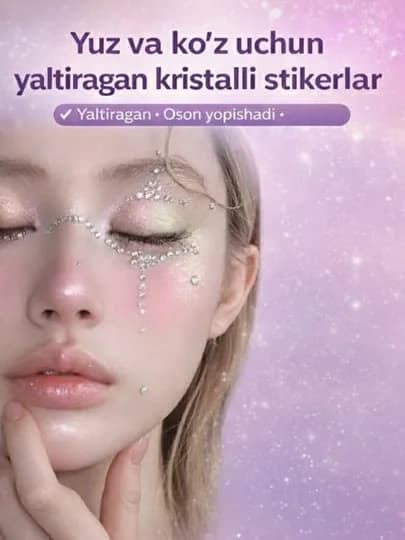 Блестящие наклейки для лица и глаз - декоративные стразы для макияжа, наклейки на телефон — UZUMB47-STRAZAOQ-БЕЛЫЙ