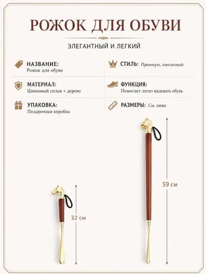 Ложка для обуви, металлическая с деревянной ручкой 32см или 59см, рожок для обуви — BTFLIFE-GDXBZ-ЧЕРНСТЕ