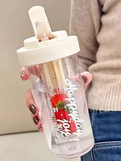 Бутылка для воды с трубочкой, современная бутылка "Принцесса" с сеточкой для фруктов,580мл — SHISHA-QIZSUVIDISH-БЕЛЫЙ