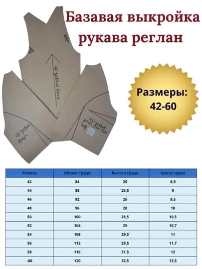 Базовая выкройка с регланным рукавом – профессиональная конструкторская разработка — CHINAR2-АНДОЗА2-52