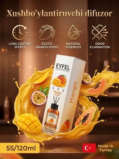 Освежитель воздуха для дома, офиса и автомобиля "Eyfel" — NIGMATO-EYFELLL-МАНГО-120ml