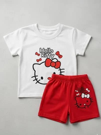 Детский летний костюм Hello Kitty для девочек, футболка и шорты, 2–3 года — BRENDK-DVOYKA12-БАГРОВ-2 года