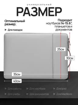 Сумка-чехол для ноутбука 14–15.6" РЮКЗАКОФФ, водоотталкивающая, с ручкой, 3 отделения — ВВ-KICHIKKK-СВЕТСЕР-14