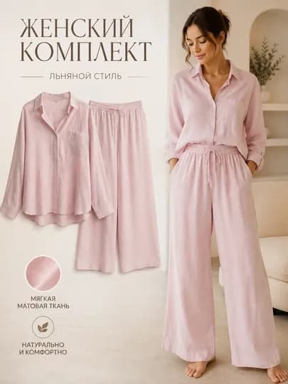 Женский льняной костюм двойка — UZUMО-2JIANTAOYAMA-XXL-КОНФЕТН