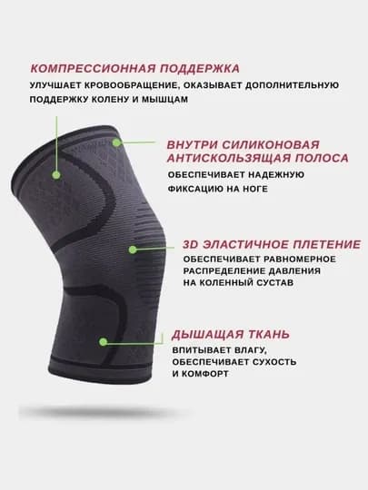 Наколенник ортопедический бандаж на колено 1 шт — TRSPORT-КОМПРНАК-ЧЕРН-M