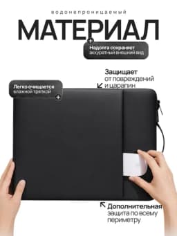 Сумка-чехол для ноутбука 14–15.6" РЮКЗАКОФФ, водоотталкивающая, с ручкой, 3 отделения — ВВ-KICHIKKK-ЧЕРН-14