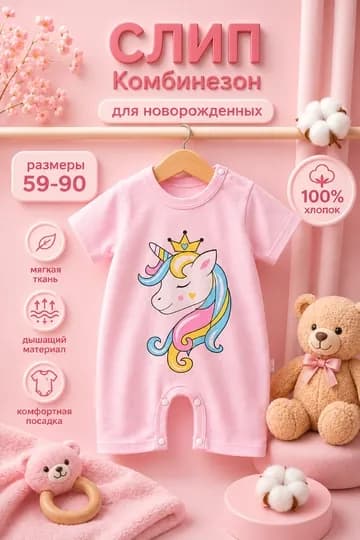 Детская одежда для новорожденных, 100% хлопок, летний комбинезон-слип — NOZLADY-SLIPYOZ10-КОНФЕТН-912МЕС