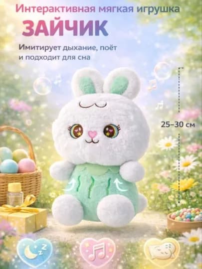 Мягкая игрушка "Кролик", "Капибара", для мальчиков и девочек, дышащая, с музыкой, 35 см — BEKTOY1-КРОЛИК-ЛЗЕЛЕН