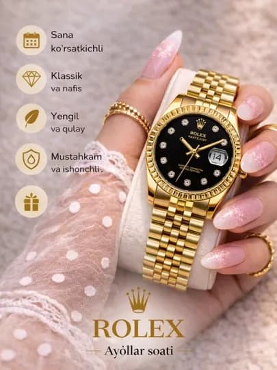 Женские классические наручные часы с датой — 1994220-ROLEXX-ГОРЧИЧ