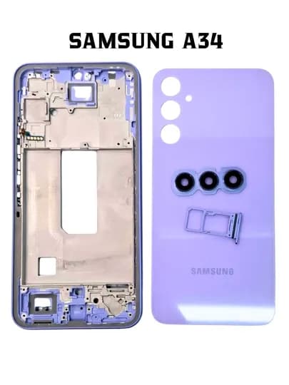 Корпус Samsung A34: рамка, задняя крышка, слот SIM и кнопки в комплекте — SMTKOPS-SAMSUNGA34KORPUS-ЛАВАНД