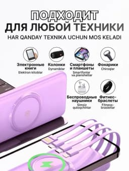 Повербанк iPhone android, Power bank внешний аккумулятор, 10000, 20000, 30000 — GADJETY-HY585-ФИОЛЕТ-30000