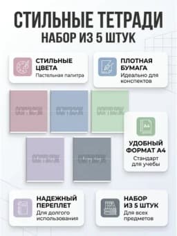 Комплект тетрадей ФЕНИКС+ 48 л, клетка, 5 шт — дизайн 2026 — БЕТА-66722