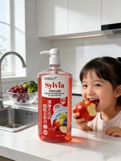 Средство для мытья посуды Sylvia, 1 литр, с удобной помпой, для посуды, фруктов и овощей — SYLVIA-IDISHGELI-АЛЫЙ