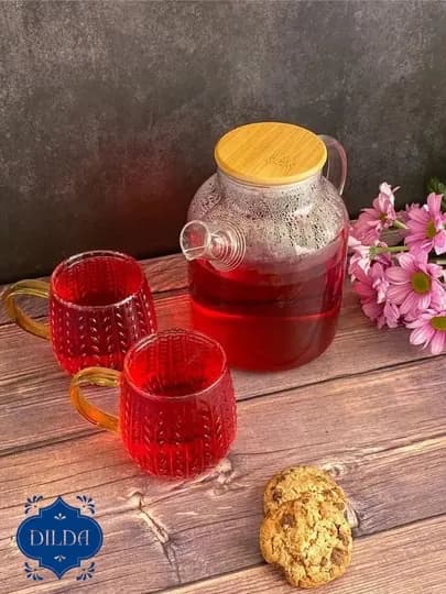 Стеклянный чайник и набор чайника, из термостойкого стекла,с бамбуковой и железной крышкой — PIYOLAX-ЧАЙНИКP-АЛЫЙ