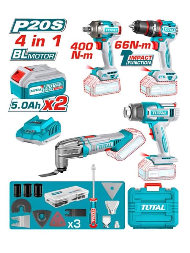 Набор аккумуляторных инструментов TOTAL TOSLI240969 (4 инструмента, 2 АКБ 5.0Ач)