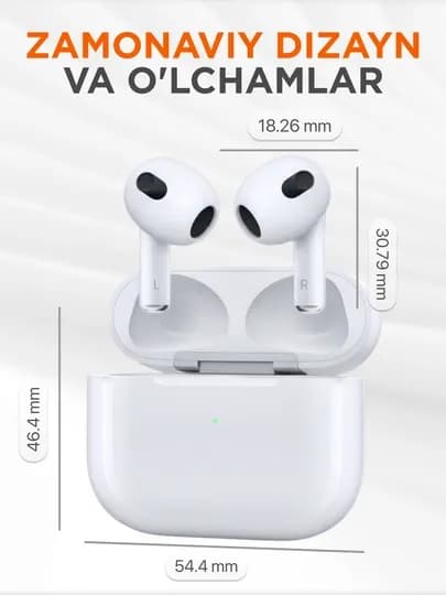 Наушники беспроводные Pods 3 Premium, для iPhone и Android, сенсорные — TECHUZB-TLAIR3