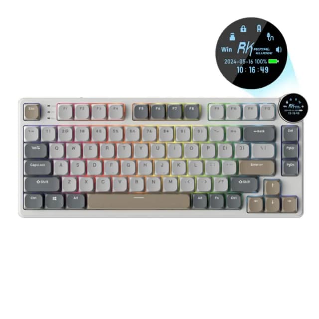 ROYAL KLUDGE N80 Low Profile, Pearly Dawn Sandy Grey, Brown Switch, RGB LED, Hot-Swap, EN Layout