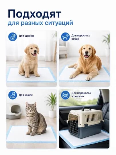 Одноразовые впитывающие пеленки для собак и кошек 4 размера — KCBD-PTND101-ГОЛУБ-S