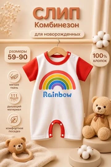 Детская одежда для новорожденных, 100% хлопок, летний комбинезон-слип — NOZLADY-SLIPYOZ10-КРАСН-912МЕС