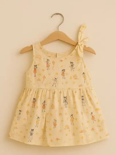 Летний сарафан с принтом Девочки и воздушные змеи, 3-7 лет — BABYST1-BABY13-ЖЕЛТ-4 года