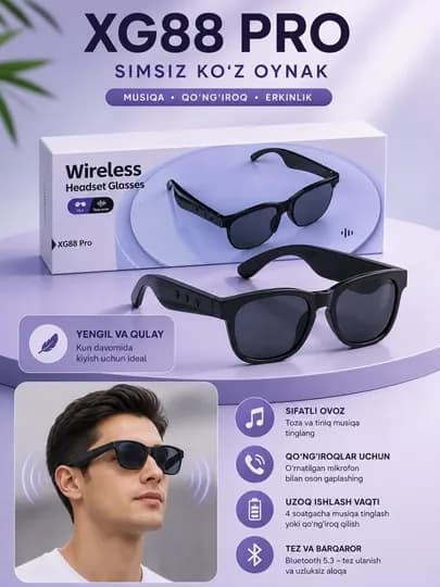 Умные очки M8 Pro / TUNEM6 PRO Bluetooth 5.3, HD Stereo, микрофон, UV400 — KOKO78-SMARTGLASSES-СИНИЙ
