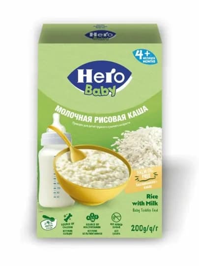 Молочная рисовая каша Hero Baby для детей с 4 месяцев, 200 г — HROBABY-RICE