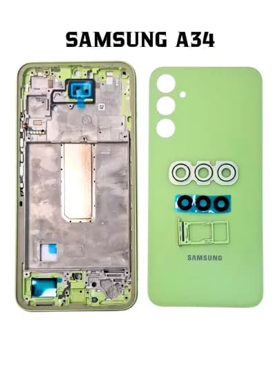 Корпус Samsung A34: рамка, задняя крышка, слот SIM и кнопки в комплекте — SMTKOPS-SAMSUNGA34KORPUS-ЛАЙМ