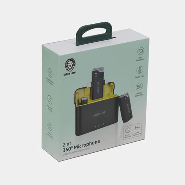 Беспроводной петличный микрофон Green Lion 3 IN 1 360 Microphone USB-C, Lightning, Aux