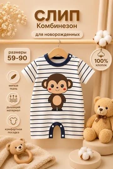Детская одежда для новорожденных, 100% хлопок, летний комбинезон-слип — NOZLADY-SLIPYOZ10-ЧЕРН-36МЕС