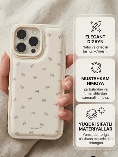 Чехол Jumpoon Premium из экокожи (PU Leather) с бантиками (Bow) для iPhone — NEON17-JUMPOON-БЕЛЫЙ-15max