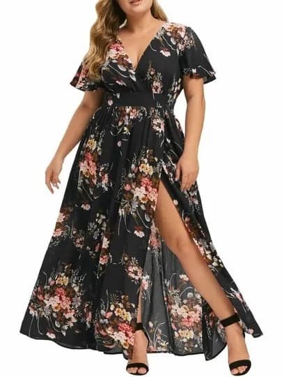 Платье женское, летнее, длинное, EllyFashion, 50-60 размер — ELFASH1-ПЛАТЬЕБОЛЬШОЕ-ЧЕРН-L