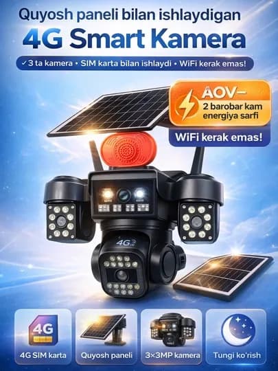 4G солнечная камера AOV 3x3MP с SIM картой уличная камера видеонаблюдения — 9777-SOLARAOV-БЕЛЫЙ