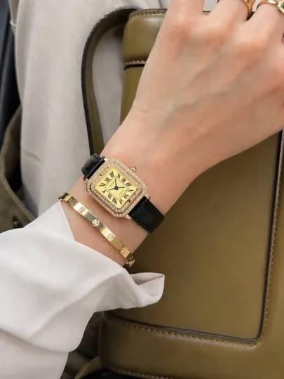 Браслет и часы в стиле Cartier для женщин, набор, украшения, бижутерия — RADI-BRASLETSOAT-ЖЕЛТ