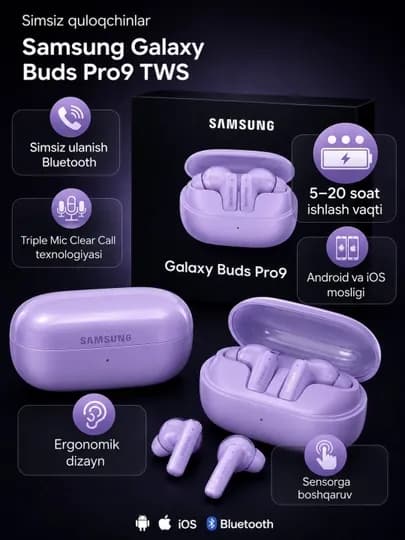 Беспроводные наушники Samsung Galaxy Buds Pro9 TWS, Bluetooth, ANC шумоподавление — STAR25-BUDSPRO925-СИРЕН