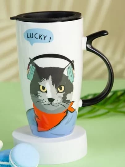 Керамическая кружка с крышкой для чая и кофе, мультяшный дизайн, для детей и взрослых — SAINA-KERAMIKKRUJKA1-ЛЕДЯН