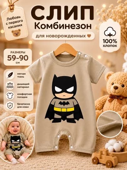 Детская одежда для новорожденных, 100% хлопок, летний комбинезон-слип — NOZLADY-SLIPYOZ10-СЕРЫЙ-912МЕС