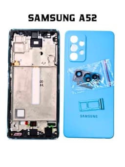 Комплект для сборки корпуса Samsung A52: рамка, задняя крышка, защитное стекло камеры и лоток для кабелей — SMTKOPS-SAMSUNGA52KORPUS-ГОЛУБ