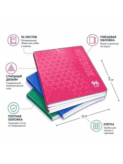 Тетради в клетку, 96 листов, 5 шт — RMSTORE-DAFTAR96PG