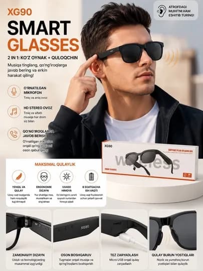 Умные очки M8 Pro / TUNEM6 PRO Bluetooth 5.3, HD Stereo, микрофон, UV400 — KOKO78-SMARTGLASSES-КРАСН
