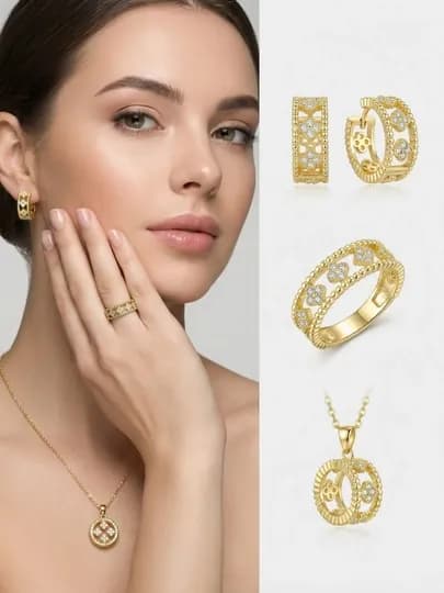 Комплект украшений, серьги, кольцо, цепочка, Messika Bvlgari, Vancleef — NOZE01-NABOR2026-АМЕТИС-nab19