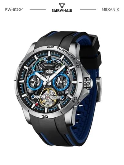 Мужские механические наручные часы Mark Fairwhale FW-6120 THERION в подарочной коробке — MRWATCH-FW6120-СИНИЙ