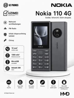 Кнопочный телефон Nokia 110 Две SIM-карты FM-радио Фонарик — PRIMTEL-NOKIA110-ЧЕРН