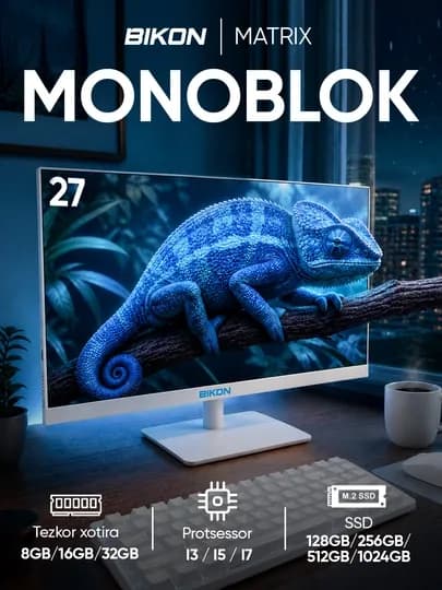 Моноблок BIKON 27 дюйма Intel Core i7, DDR 16-8GB, SSD 1TB-512-256-128GB — SOZLA-MNBLK61H27-CPU2100-500-8