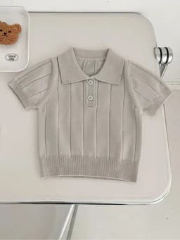 Детская вязаная футболка-поло, трикотажный топ с коротким рукавом — WEARLY-POLOKIDS-СЕРЫЙ-128134