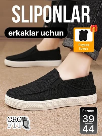 Cлипоны мужские, обувь мужская, размеры 39- 44 — CROFIT3-YENGILATTALI-ЧЕРН-39