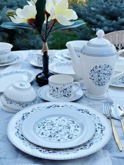 Фарфоровый сервиз La Dolce New Bone China 44 предмета на 6 персон столовый набор посуды — LADOLCE-NEWBONECHINA44TALI-ГОЛУБ