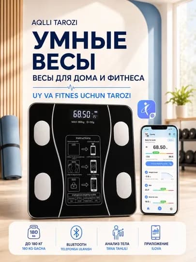 Электронные напольные весы iscale S для фитнеса и дома, до 180 кг — RWB-ISCALE-ЧЕРН